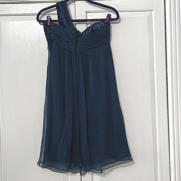 Amsale Silk Teal One Shoulder Strap Dress - Picture 9 of 14